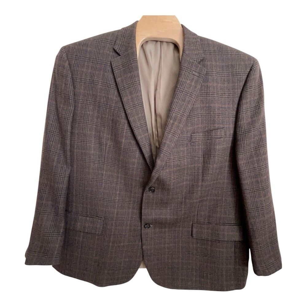 Ralph Lauren Sport Jacket Men's Size 50L 100% Wool Brown Plaid Blazer